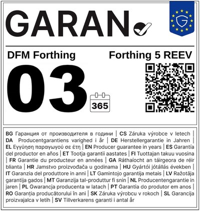 GARAN Garantie-Label DFM Forthing 5 REEV: 3 Jahre Herstellergarantie